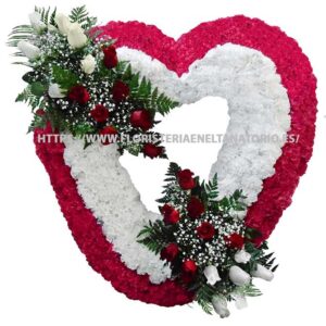 Corona de corazón con Rosas rojas y blancas