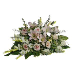 Centro con Gladiolos, Lilium, Rosas, Alhelíes y Eucalipto
